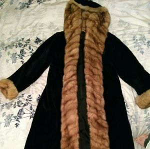 Sheared beaver with whiskey mink trim fur coat